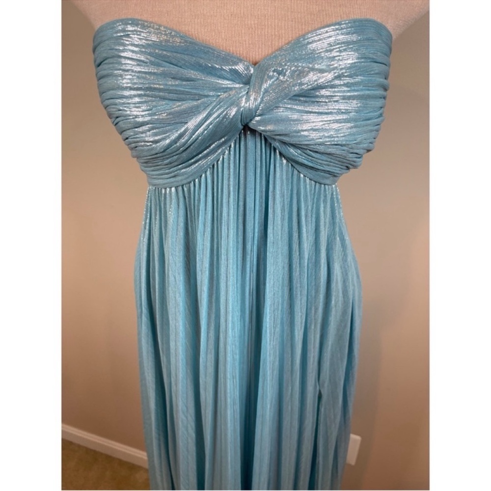 RETROFETE Zoa Strapless Pleated Metallic Blue Silver Maxi Dress Size XL - Picture 5 of 9